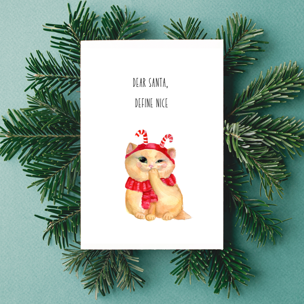 dear santa define naughty red cat sneaky christmas card