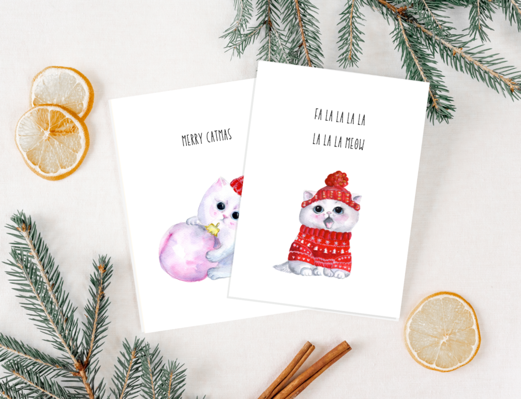 holiday cat cards two mind designs