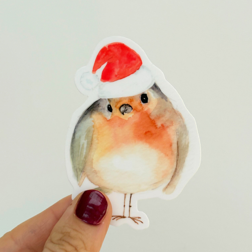 Robin in Christmas Hat - Sticker