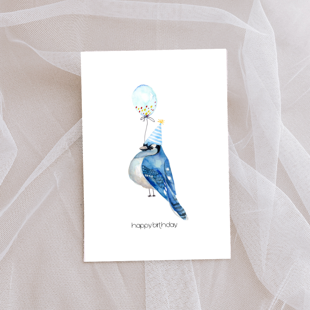 BlueJay with Birthday Hat