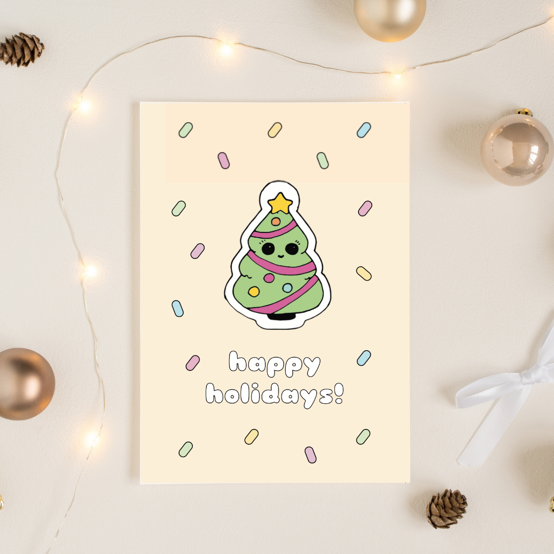 Kawaii christmas tree holiday card