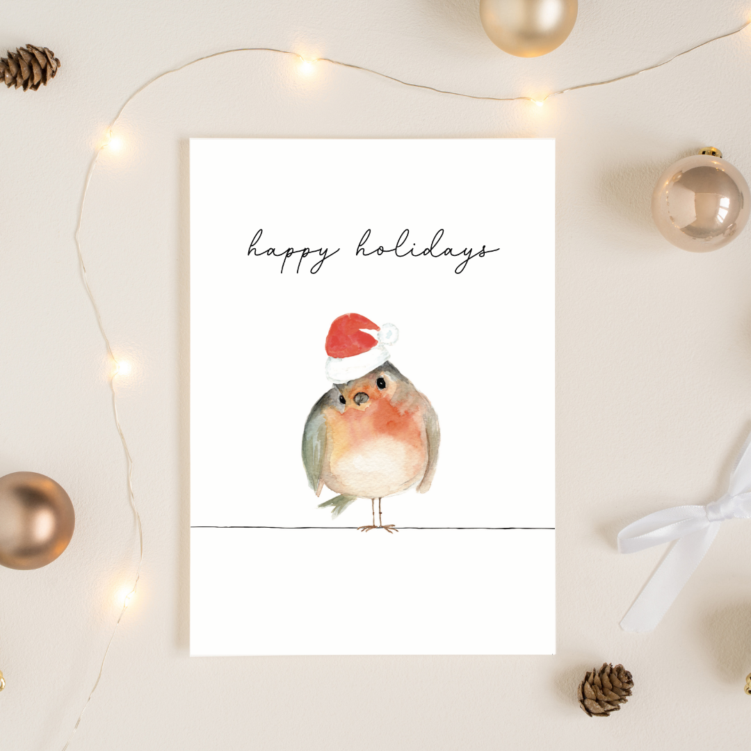 Holiday Santa robin greeting card