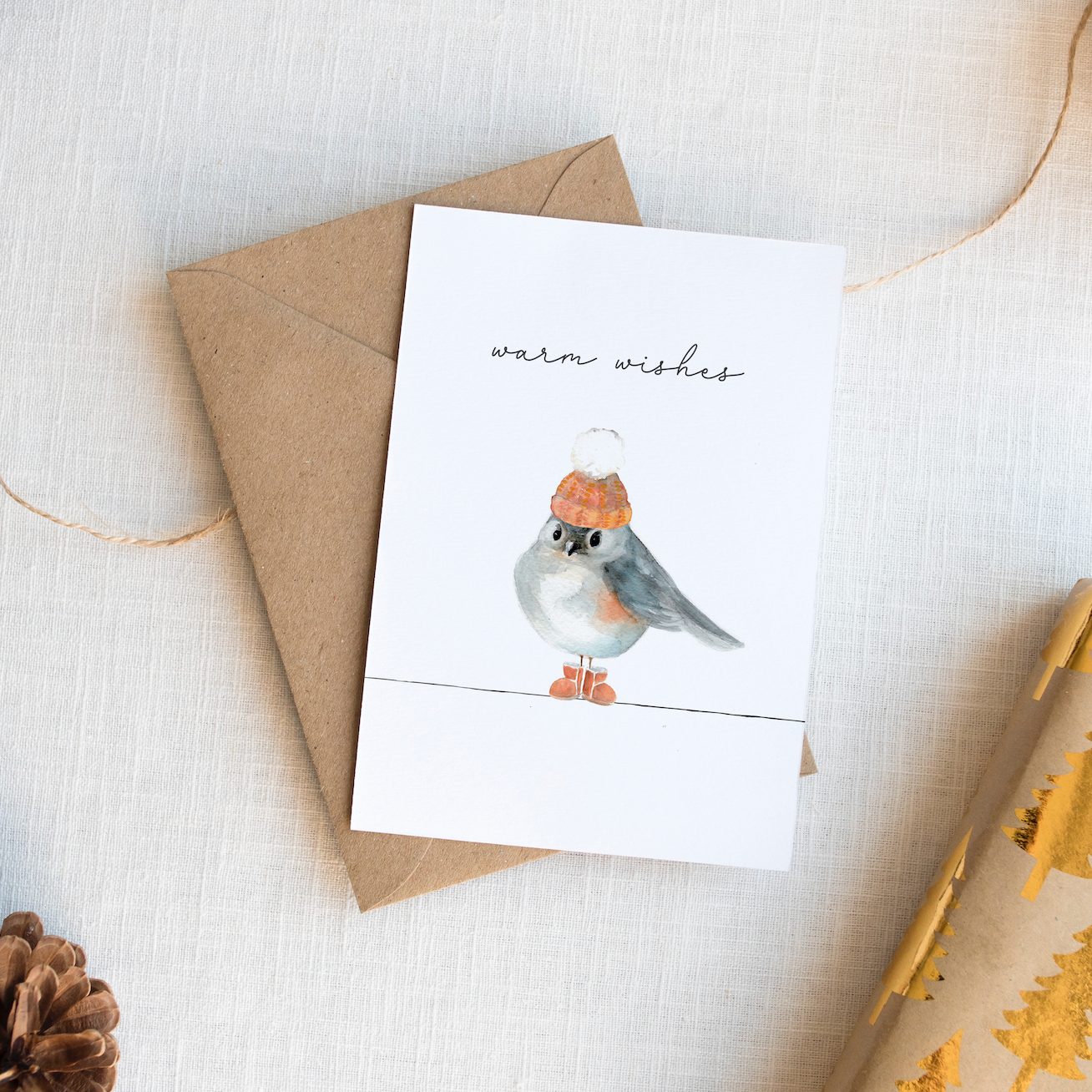 Grumpy robin holiday card - warm wishes