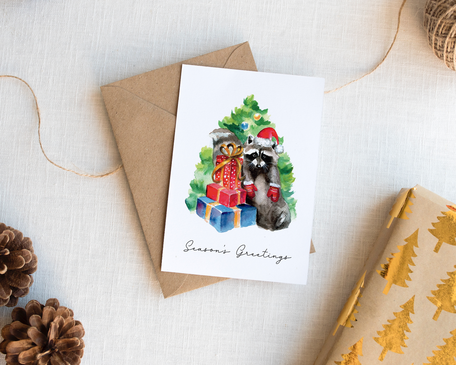 raccoon holiday card