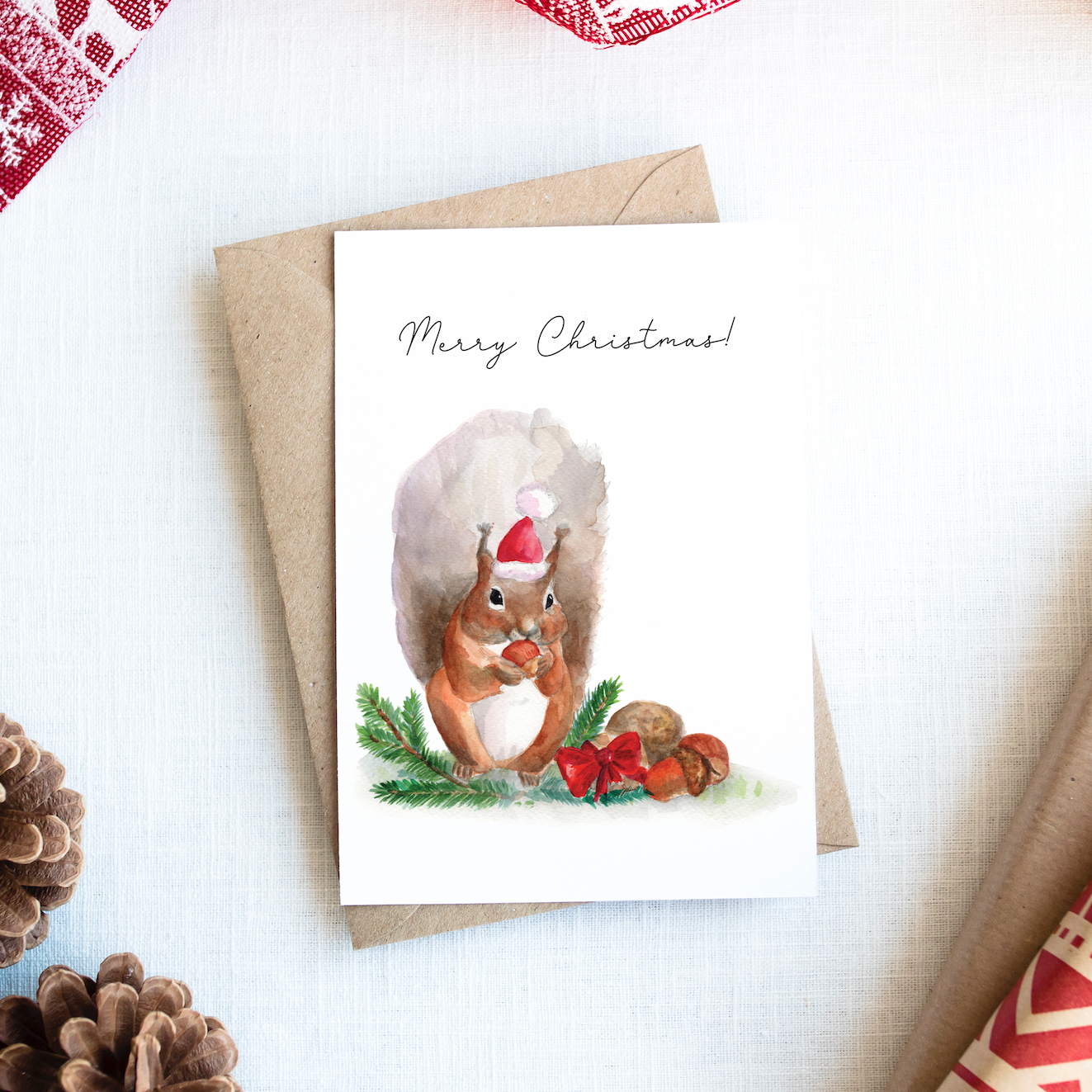 Squirrel with tree greeting card